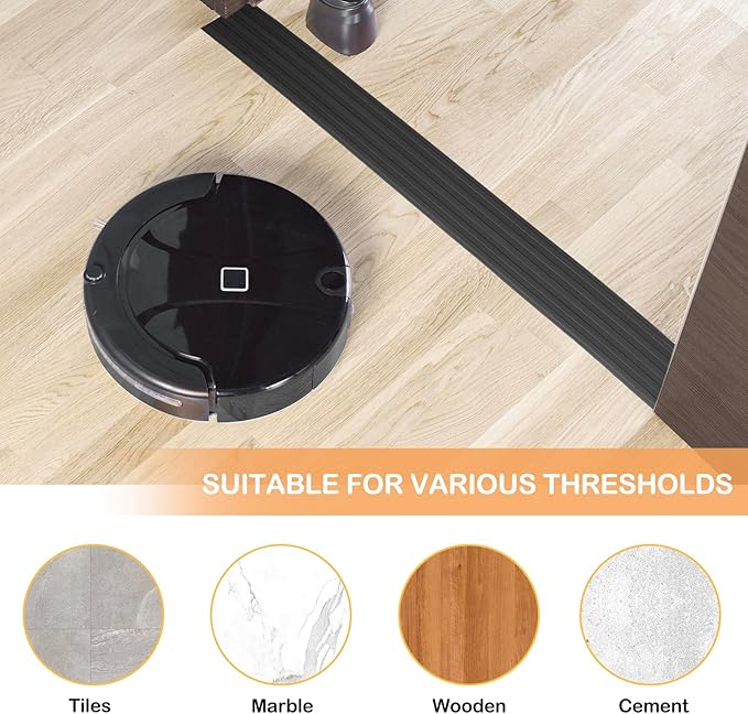 Threshold Ramps for Doorways Self-Adhesive Rubber Ramps for Door Threshold Rubber Door Threshold Ramp for Wheelchair Stroller Scooter Reducer Ramp (Black, 2” Wide x 3.3' Long)