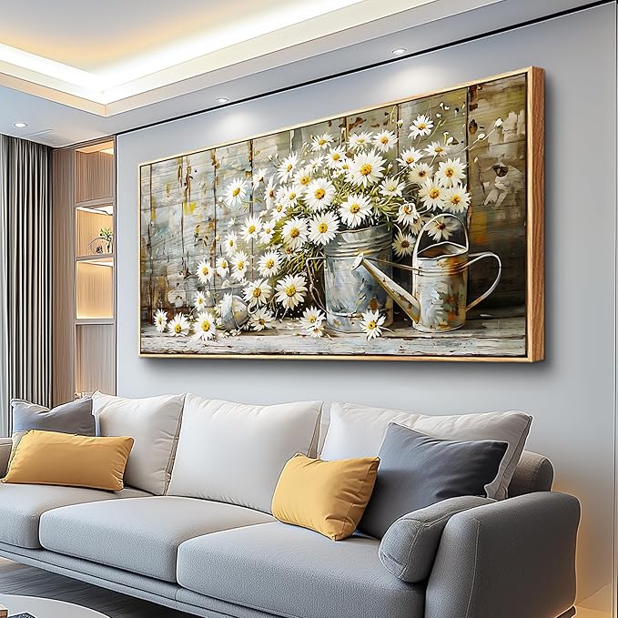 PHAOHUAXM Large Canvas Wall Art For Living Room Wall Decoration Printing Artwork Retro White Flower Dining Room Bedroom Bathroom Kitchen Wall Painting Home Decoration Aesthetics 30x60 In Wood Frame