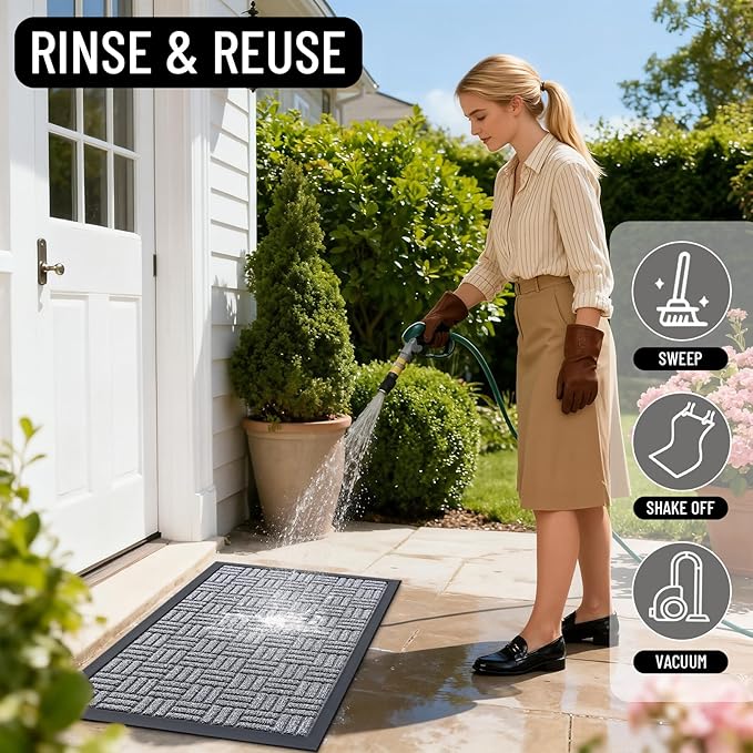 OLANLY Front Door Mat Outside Entrance 71x23, Absorbent, Heavy Duty Sturdy Natural Rubber Doormat Indoor Outdoor, Non-Slip, Stain and Fade Resistant, Low Profile Floor Mat for Entryway, Charcoal Gray