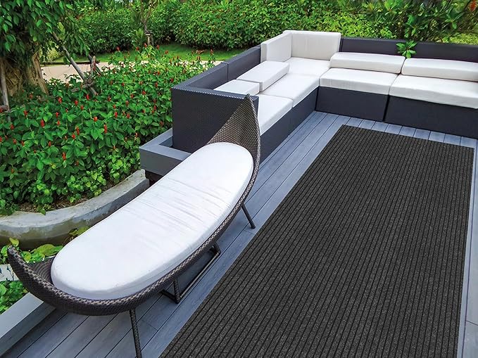 Ottomanson 2'7" x 32' Hallway Runner with Scraper Pile - Extra Durable Non-Slip Rug Mat for Indoor & Outdoor Use - Ideal for Kitchen, Entryway & Garage - High-Traffic Carpet, Black