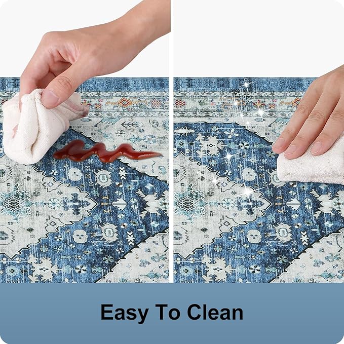 Collive Boho Kitchen Floor Mats, Cushioned Anti Fatigue Kitchen Runner Rugs, Comfort Non Slip Standing Mats for Floor, Laundry, Office, Sink, 17.3''x59'' Dark Blue