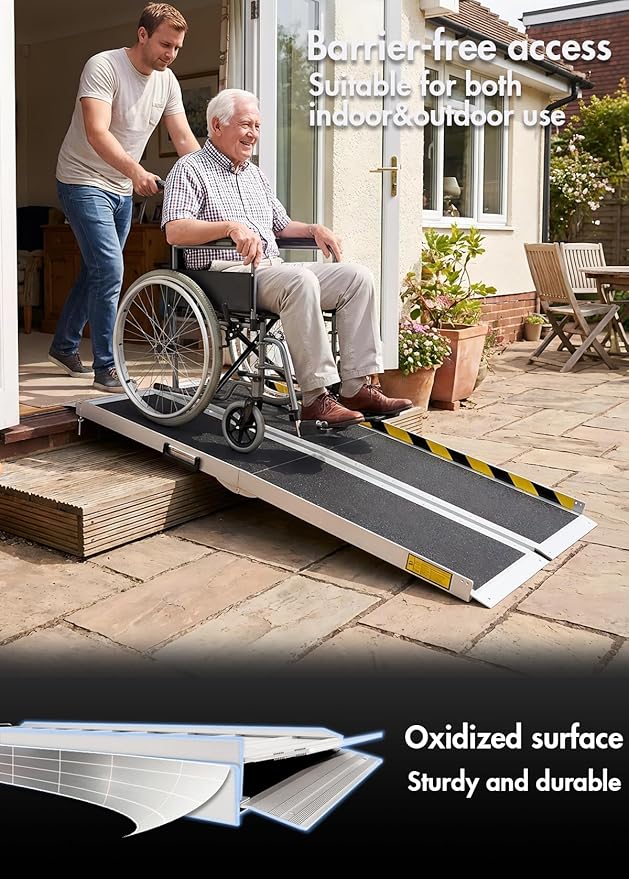 Protable Wheelchair ramp 6FT,Non-Slip Folding Aluminum Handicap Ramps,Threshold Ramps for Home,Holds up to 600lbs,Wheelchair ramp for Steps,Stairs,Doorways (6FT Useing Height 6-18inch)