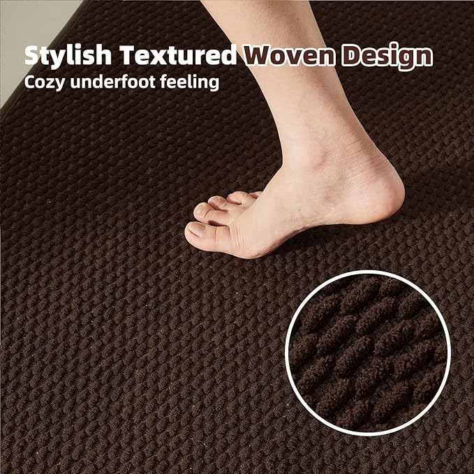Bathroom Rugs Non Slip Washable, Super Absorbent Thin Bath Mat Quick Dry Low Pile Bathroom Rug, Brown 24"x47"