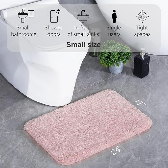 Luxury Cherry Pink Non-Slip Bathroom Rugs for Christmas【17'' x 24''】 Highly Absorbent Washable and Ultra Soft, Extra Thick Fluffy Bath Mats for Shower/Kitchen/Bathtub Floor