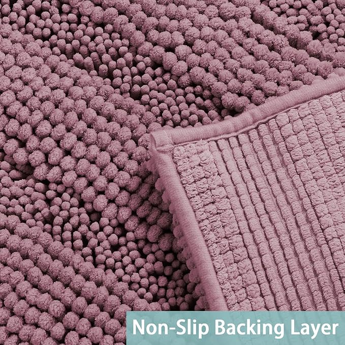 Turquoize Non Slip Shaggy Rugs - Mauve/Rose Bath Rugs for Tub Mats, Chenille Bath Rugs for Bathroom, Super Absorbent Shower Rug, 20"x 32"