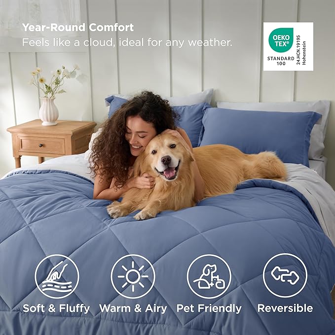 Bedsure Twin Comforter Set - 5 Pieces Reversible Infinity Blue Bedding, Twin Size Bed Set for All Seasons, Bed in a Bag with Down Alternative Comforter, Sheets, Pillowcase & Sham