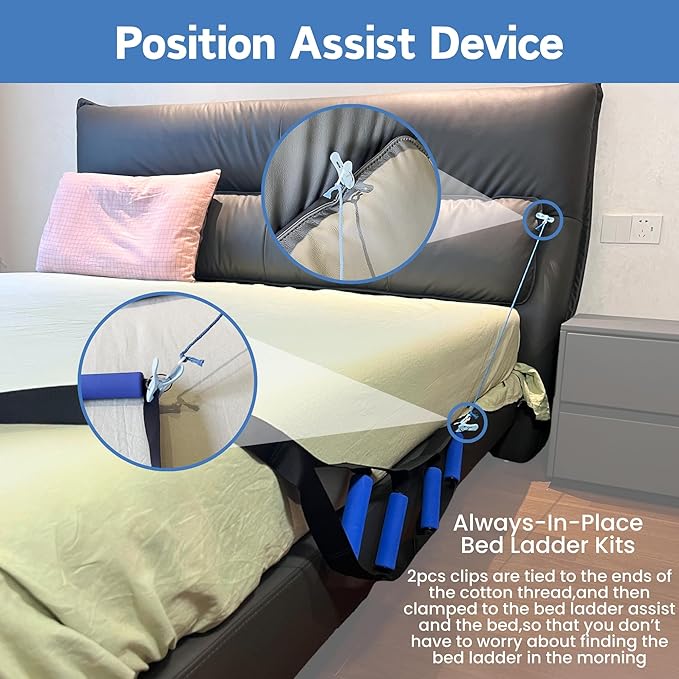 Bed Ladder Assist for Seniors, 160 Inches Sit Up Helper with Non-Slip 4 Handles, Pull Up Assist Device for Elderly Adults Injury Handicapped Patients