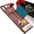 SereneLife Premium Bathtub Tray Caddy with Gift Box and Bow Set, Expandable Bath Tray, Unique House Warming Gifts for Mom, Women, Wedding, Anniversary, Bridal Shower, Fit for All Tub - Stain Brown
