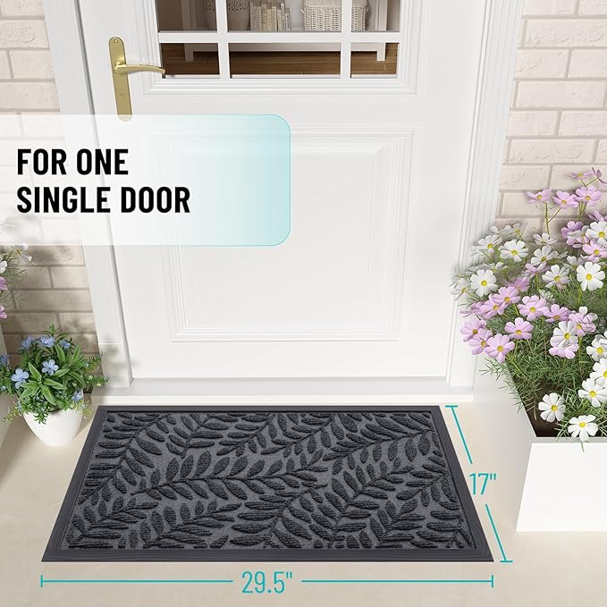 OLANLY Door Mat Indoor Outdoor Entrance, 47x32, Waterproof All-Weather All-Season Doormat, Sturdy Natural Rubber, Stain and Fade Resistant, Low Profile, Easy Clean Patio Entryway Mat, Medium Grey