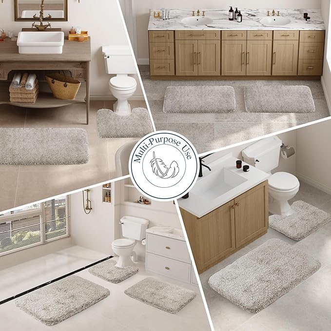 Walensee Non Slip Bath Mat - Soft Microfiber Shaggy Bath Mat (16 x 24, Light Tan) Water Absorbent Thick Plush Machine Washable Rug for Shower