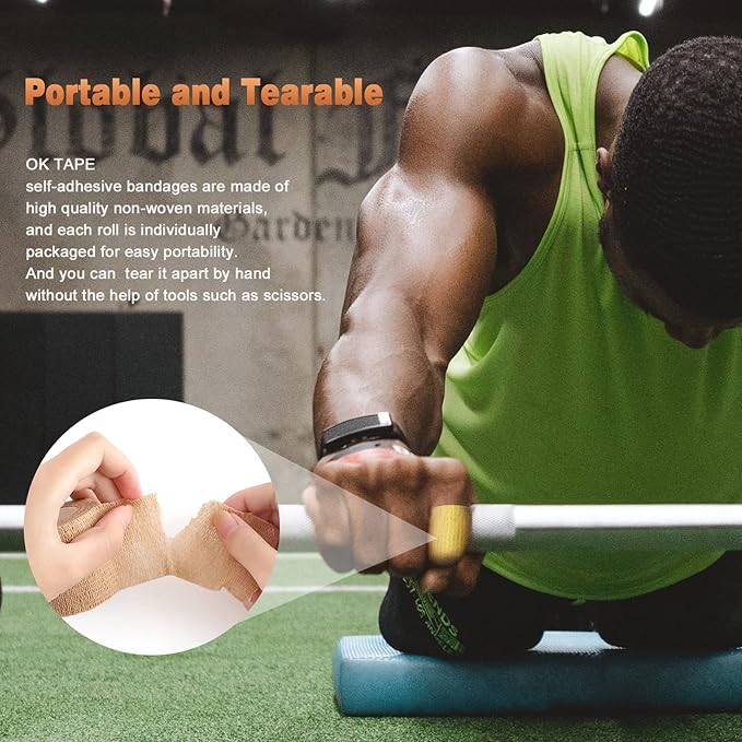 OK TAPE Self Adherent Cohesive Bandages Wrap - 12Packs, 2" x 5 Yards, Non-Woven Self Adhesive Bandage Wrap for Thumb, Finger, Wrist, Ankle, Vet Wrap Bandages Tape (Sapphire Blue)