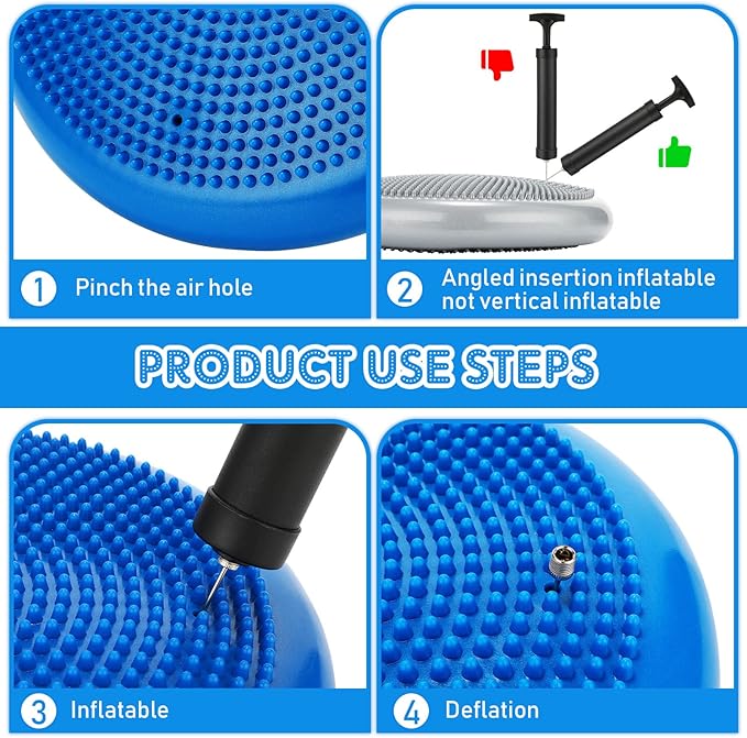 Jerify 4 Pcs Wiggle Seat Flexible Inflated Wobble Cushion Stability Balance Pad Balance Disc Sensory Seat for Men Women Fitness Physical Exercise Improving Posture Home Office