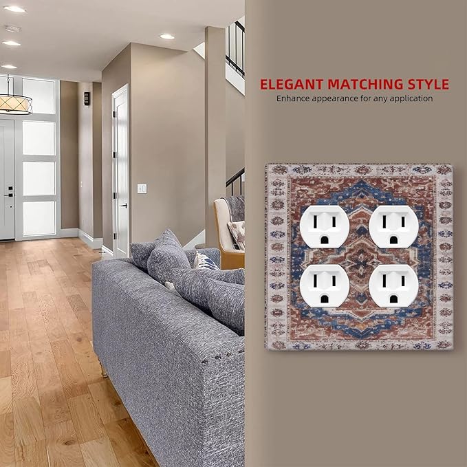 Vintage Orange Medallion Pattern Outlet Covers 2-Gang Duplex Light Switch Covers Decorative Gfci Wall Plate Covers Electrical Receptacle Switchplate Plug Faceplate Bathroom Decor