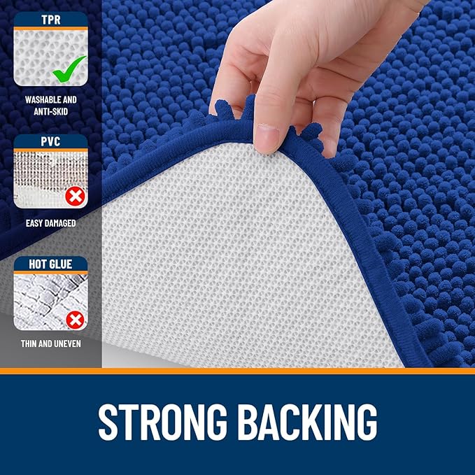 OLANLY Bathroom Rugs Sets 3 Piece, Soft Absorbent Chenille Bath Mats and U-Shaped Contour Toilet Rug, Quick Dry, Home Decor Accessories, Bath Mat Set for Bathroom (36"x24"+24"x16"+24"x20", Royal Blue)