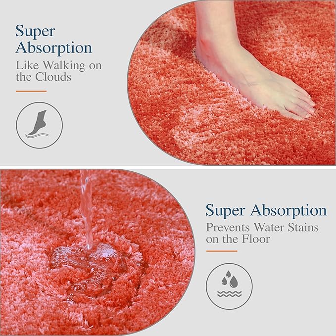 Walensee Large Bathroom Rug (24 x 72, Living Coral) Extra Soft and Absorbent Shaggy Mat Machine Washable Microfiber Bath Mat, Non Slip Bath Mat, Luxury Bathroom Floor Mats