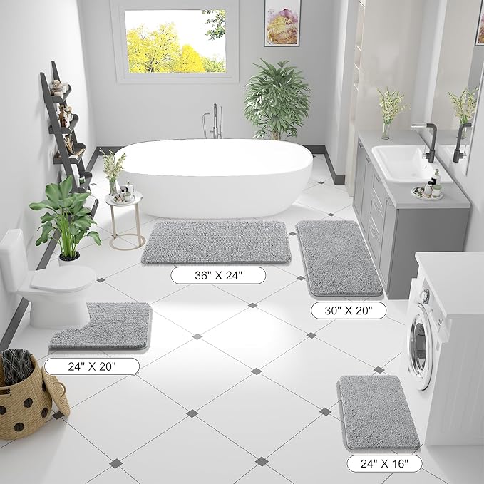 OLANLY Bathroom Rugs 40x32, Extra Soft Absorbent Chenille Bath Rugs, Rubber Backing Quick Dry, Machine Washable Bath Mats for Bathroom Floor, Tub and Shower, Home Decor Accessories, Light Grey