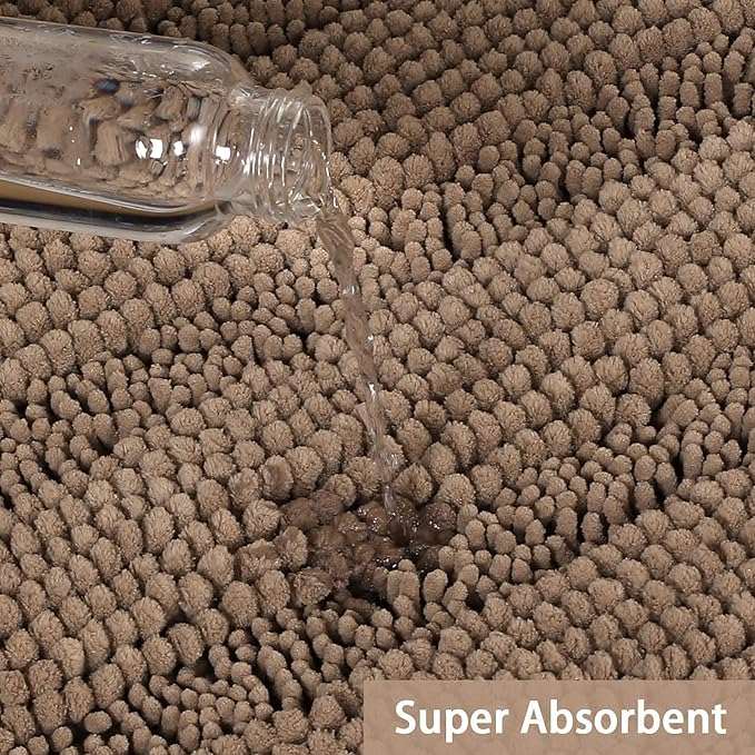 Turquoize Chenille Bath Rug - Shaggy Non Slip Mat for Bathroom - Extra Soft and Absorbent Area Rug, 24"x 36", Taupe Brown