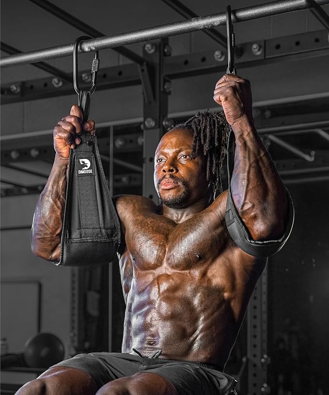DMoose Fitness Hanging Ab Straps for Pull Up Bar & Core Strength Training - Thick Padded Arm Strap for Ab Swing with 2 Rust-Resistant Carabiners - Pull Up Straps for Ab Workouts at Home and Gym