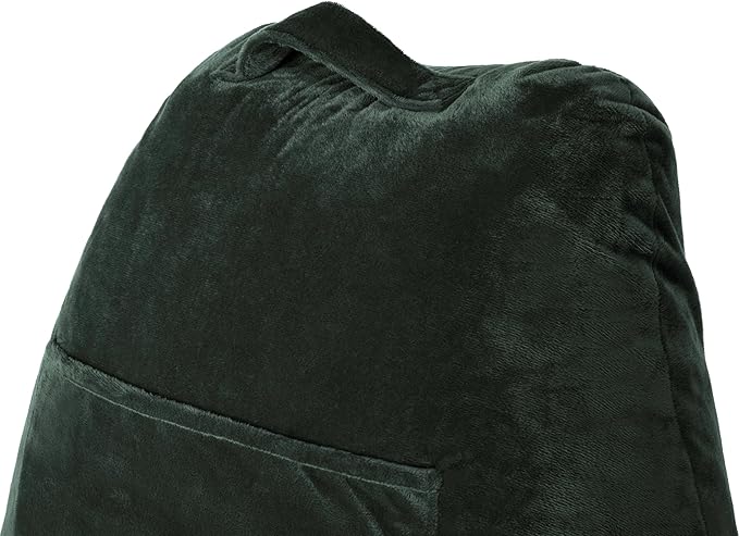 Husband Pillow Dark Green, Original Reading Pillow in Bed Rest Chair, Shredded Memory Foam Large Lounge Cushion Adult Backrest with Arms, Comfy Back Support for Sit Sitting Up, Wash/Removable Cover