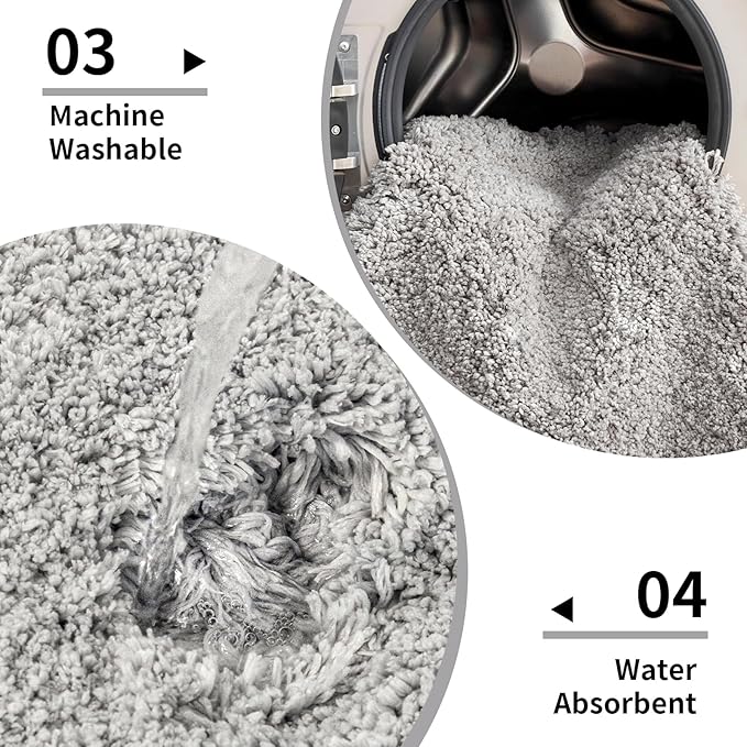 Gray Bathroom Rug 24x36 Non Slip Fluffy Bath Mat for Bathroom Floor Washable Plush Luxury Bath Rug for Tub Soft Shaggy Absorbent Shower Sink Mat