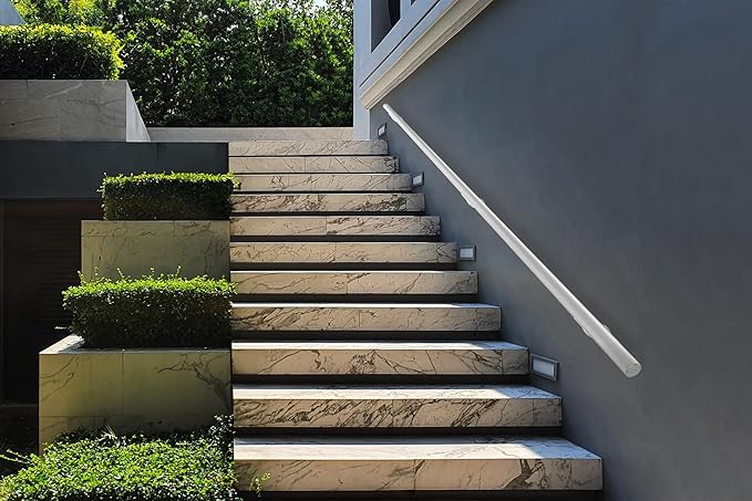 Meranti Aluminum Handrail for Indoor or Outdoor Steps and Stairs – Hand Rails for Elderly – DIY Complete Stair Railing Kit (AHR, Glossy White, 4' Length)