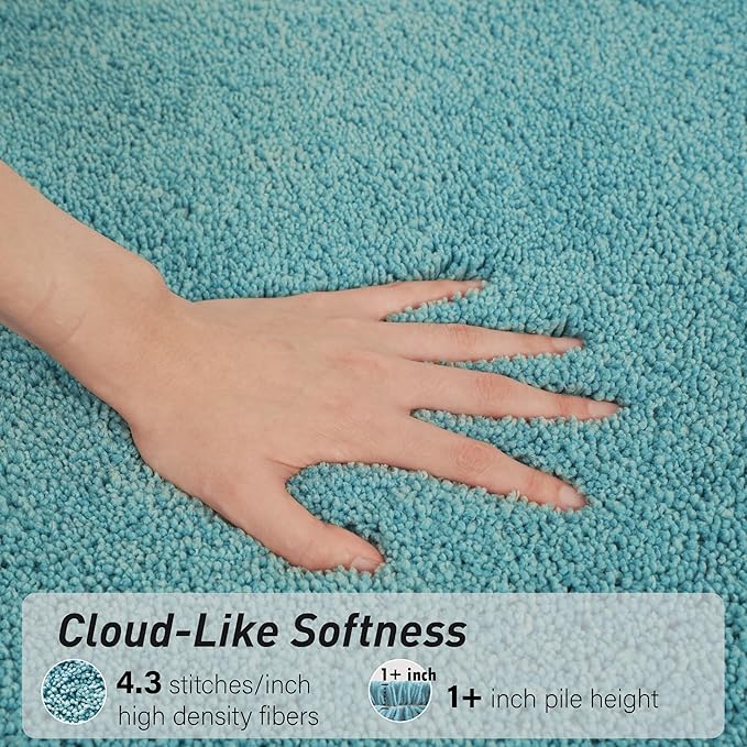 Luxury Quick Dry Non-Slip Bathroom Rugs【17'' x 24'' Blue】 Highly Absorbent Washable and Ultra Soft, Extra Thick Fluffy Bath Mats for Shower/Kitchen/Bathtub Floor