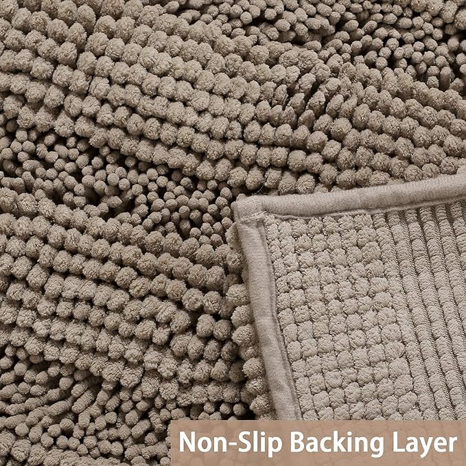 Turquoize Chenille Bath Rugs Non Slip Bath Mat, 24 x 36, Taupe, Shaggy, Soft & Absorbent, Area Rug