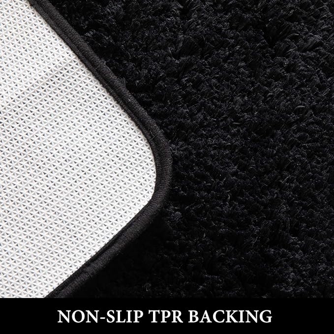 MIULEE Black Small Bathroom Rug Shaggy Soft Bath Rug Mats for Bathroom Non Slip Thick Absorbent Plush Washable Mat Carpet Living Room Bedroom Floor, 16x24 inches