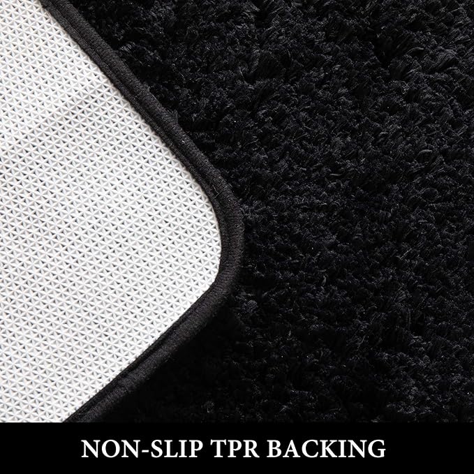 MIULEE Black Bathroom Rug Shaggy Soft Bath Rug Mats for Bathroom Non Slip Thick Absorbent Plush Washable Mat Carpet Living Room Bedroom Floor, 24x44 inches
