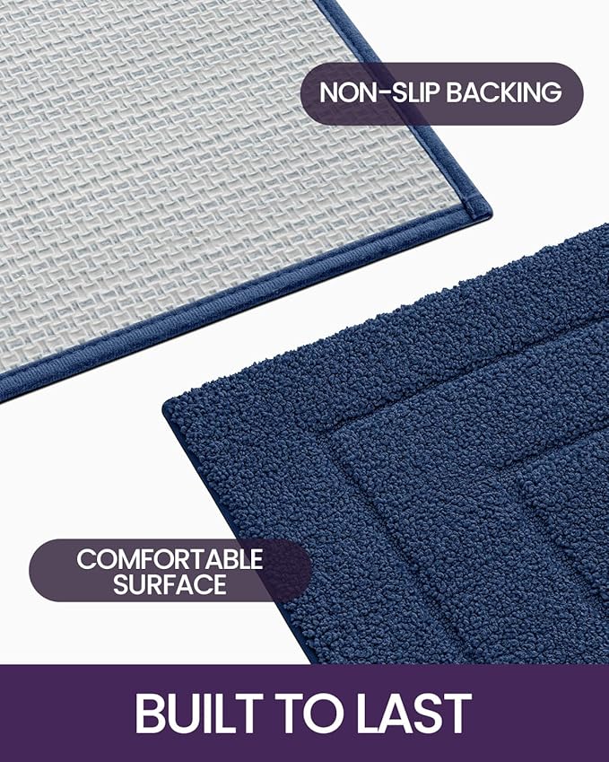 DEXI Bathroom Rug 43x24, Non Slip Washable Bath Mat for Shower Floor, Extra Large Absorbent Soft Bathmat with Rubber Backing, Quick Dry Microfiber Carpet, Navy