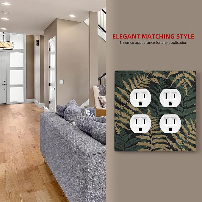 Outlet Covers Botanical Fern Green Leaf Forest 2 Gang Double Duplex Decorative Light Switch Covers Electrical Wallplates Socket Faceplate For Bed Room Home Decor