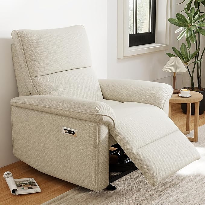 Wall Hugger Power Recliner Chair, Zero Wall Electric Recliner Chairs with USB Port, Snowflake Velvet Space Saving Large Recliner for Living Room, RV, Home Theater