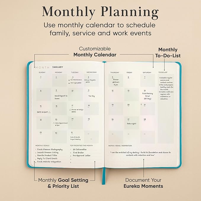 2026 Planner, Daily Journal & Gratitude Journal All-In-One with To Do List, Self Care Prompts & Habit Tracker - 5.8 x 8.3 - Teal
