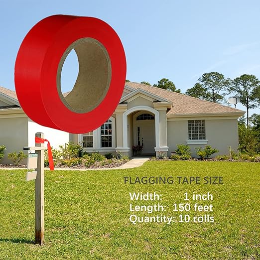 Green Flagging Tape 10 Pack, 1" x 1500' Survey Tape, Non-Adhesive Plastic Ribbon, High Visibility for Day and Night Use