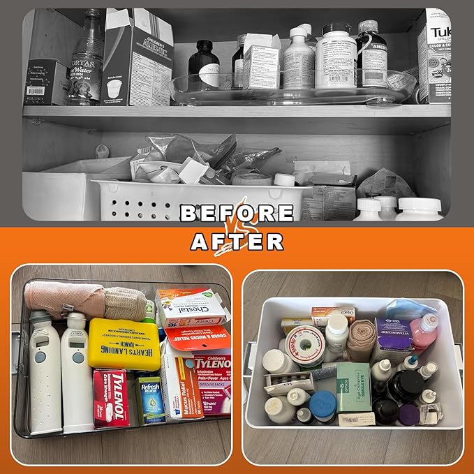 funest 3 Tier Medicine Storage Box Organizer Portable First Aid kit Box Empty with Handle, Multipurpose Medical Supply Organizer with Removable Tray, White