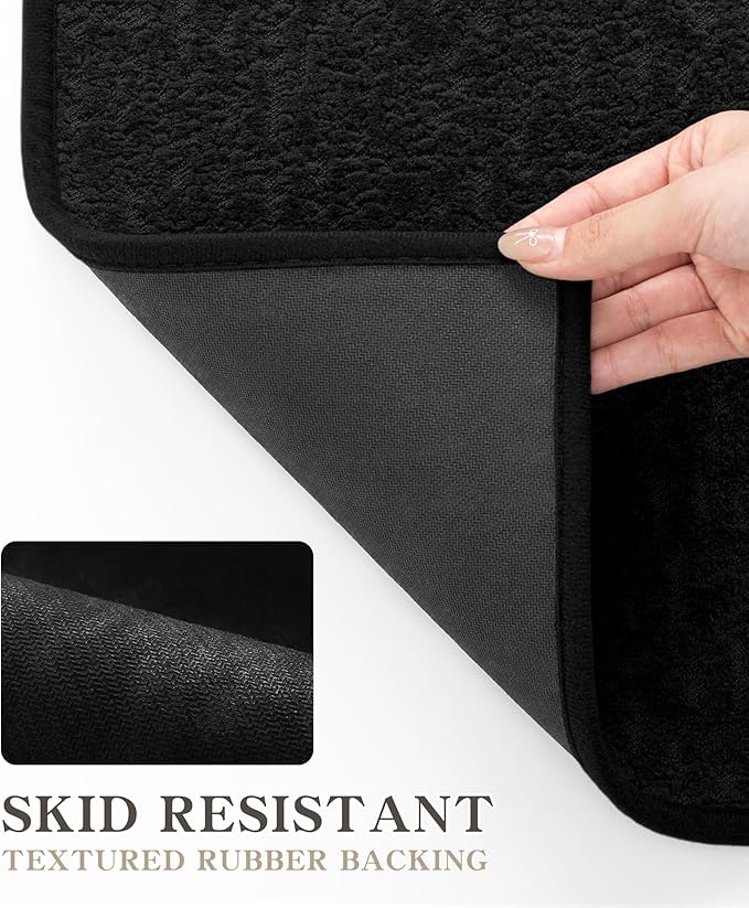 chakme Bathroom Rugs Mat 24x17, Ultra Thin Non Slip Bath Mat Quick Dry Absorbent Bath Mat for Bathroom Floor, (Black, 24"x17")