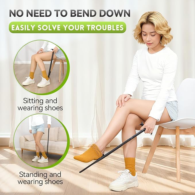 Sock Aids for Putting On Socks Kit - (Sock Helper + 36 Inch Dressing Stick with Sock Remover & Shoe Horn) - Flexible Sock Assistant Device for Seniors & Limited Mobility No Bending