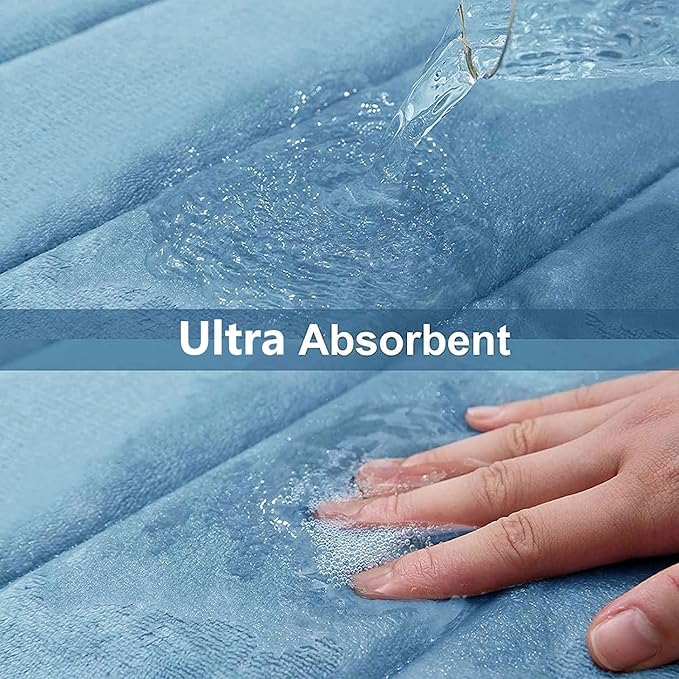 Buganda Memory Foam Bath Mat, 47" x 17", Ultra Soft and Non-Slip Bathroom Rugs, Water Absorbent and Machine Washable Bath Rug Runner for Bathroom, Shower, and Tub, Blue