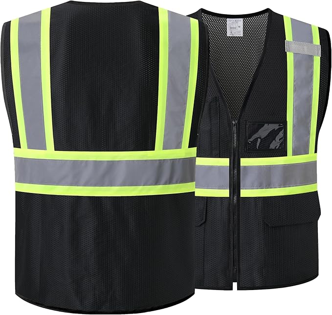 Reflective Safety Vest for Men Women Hi Vis Vest with Pockets High Visibility Vest Mesh Construction Vests Meets ANSI/ISEA Standards (Black-33, X-Large)