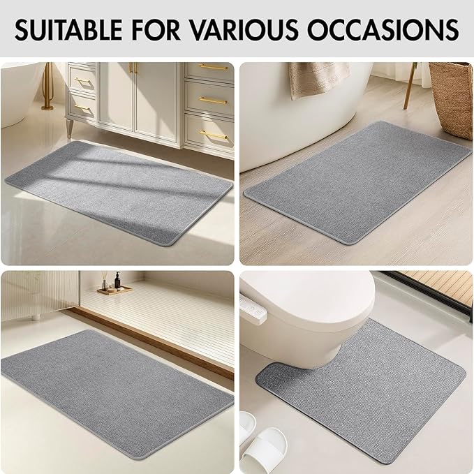 MIULEE Set of 2 Ultra Thin Bathroom Rugs, Rubber Bath Mats for Bathroom Non Slip, Quick Dry Absorbent Bath Rug Machine Washable, Fit Under Door, Shower, Sink, Home Decor, Grey, 24x36 Inch