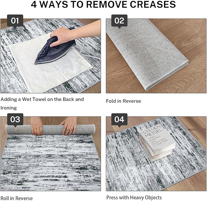 Modern Abstract Hallway Runner Rug, Black Grey White White Washable Kitchen Runner Non-Slip Soft 2x8 Runner Rug Thin Print Faux Wool Carpet for Entryway Bedroom Laundry Room Indoor Home Decor