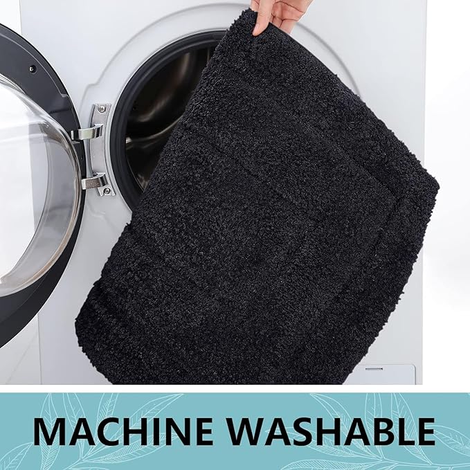 Buganda Bathroom Rugs, 59" x 24", Soft and Absorbent Microfiber Bath Rugs, Non-Slip Shaggy Shower Carpet, Machine Wash Dry Bath Mats for Bathroom Floor, Tub and Shower, Black