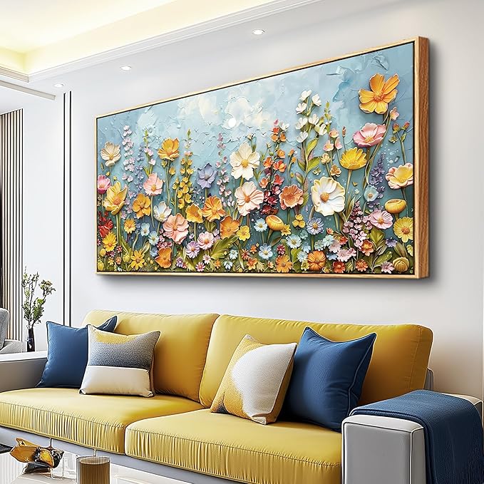 PHAOHUAXM Large Canvas Wall Art For Living Room Dining Room Mural Vintage Print Picture YAbstract Colored Floral Wood Frame Wall Decor Artwork For Farmhouse Kitchen Bedroom Home Decoration30x60 In