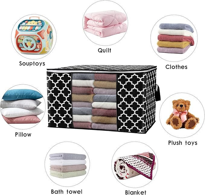 WISELIFE Storage Bags 100L 6-Pack Large Blanket Clothes Organization and Storage Containers for Bedding, Comforters, Foldable Organizer with Reinforced Handle, Clear Window, Sturdy Zippers