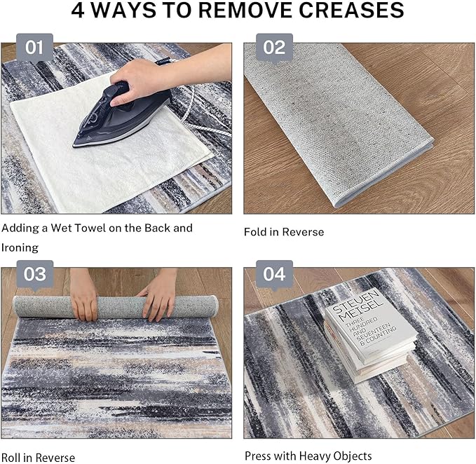 Modern Abstract Runner Rug 2x6, Grey Black Multi Washable Kitchen Runner Non-Slip Soft Hallway Rug Runner Thin Print Faux Wool Carpet for Entryway Bedroom Laundry Room Indoor