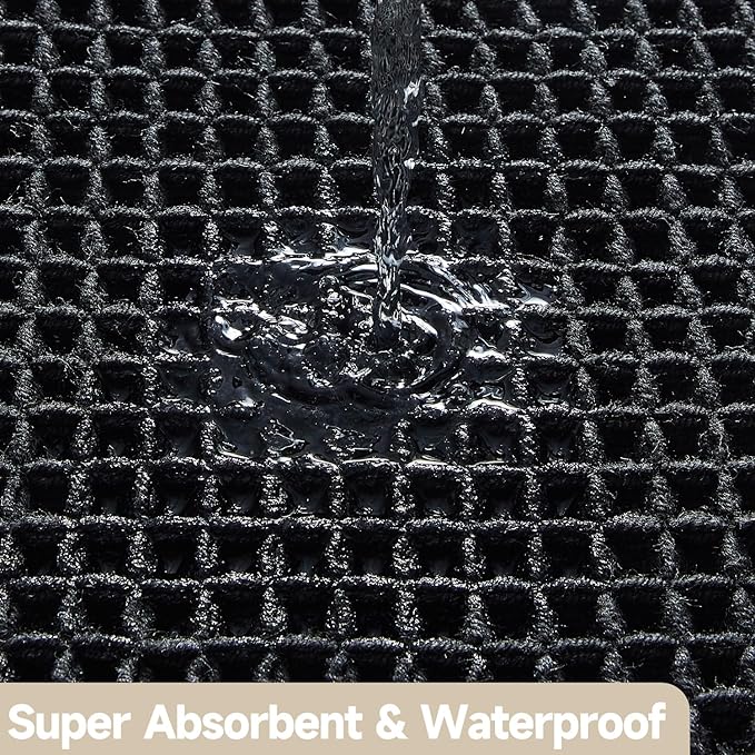 Black Long Bathroom Rug, Waffle Runner Rug Bathroom Non Slip Washable Super Absorbent Quick Dry Boho Farmhouse Bath Decor, 60"x24" Black