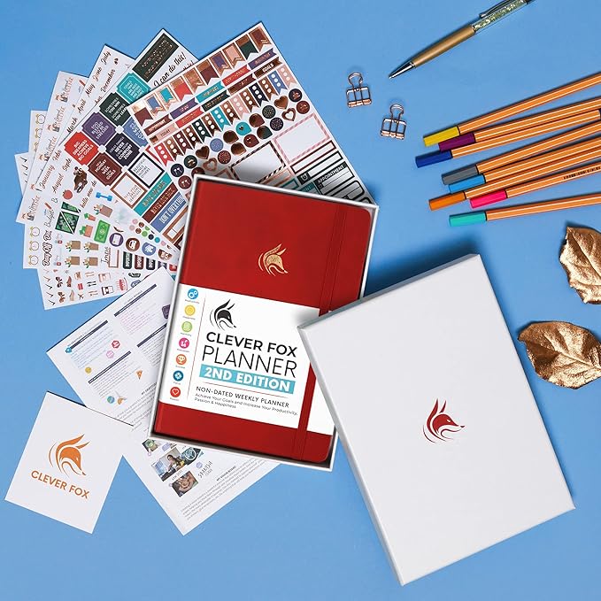 Clever Fox Planner 2nd Edition – Colorful Weekly & Monthly Goal Planner, Time Management & Productivity Organizer, Undated, A5 (Red)