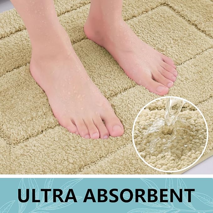 Buganda Bathroom Rugs, 30" x 20", Soft and Absorbent Microfiber Bath Rugs, Non-Slip Shaggy Shower Carpet, Machine Wash Dry Bath Mats for Bathroom Floor, Tub and Shower, Beige
