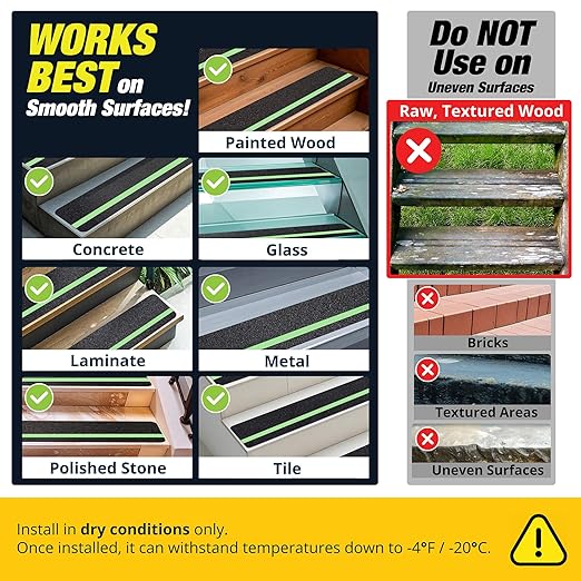 Grip Tape for Stairs 30" x 8" - 15-Pack Glow in the Dark Outdoor Stair Treads Non-Slip Weather Resistant - Anti Slip Tape for Exterior Wooden Steps - Waterproof 80-Grit Adhesive Treads by Thunder Grip