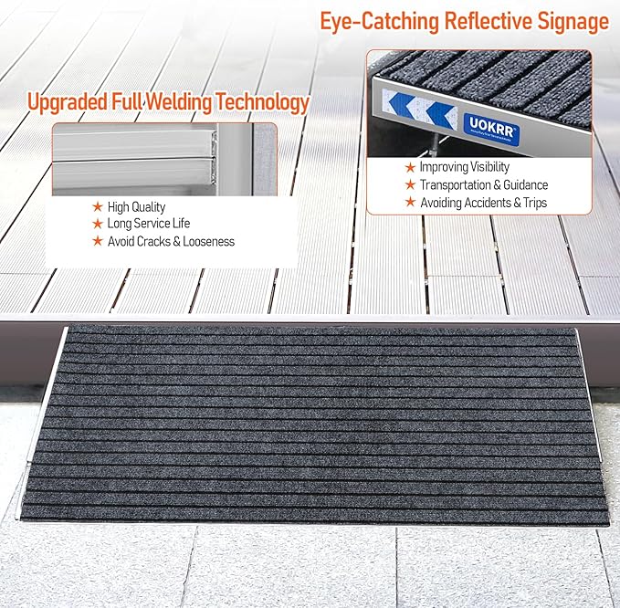Threshold Ramp for Wheelchairs, 1.6-4.7" Rise and 24"×36" Platform Aluminum Wheelchair Ramp, Door Threshold Ramps with a Non-Slip Thick Door Mat